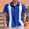 Mens Vintage Bowling Shirts Short Sleeve Button Down Silk Shirts for Men Royal Blue view 3