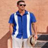Mens Vintage Bowling Shirts Short Sleeve Button Down Silk Shirts for Men Royal Blue view 4
