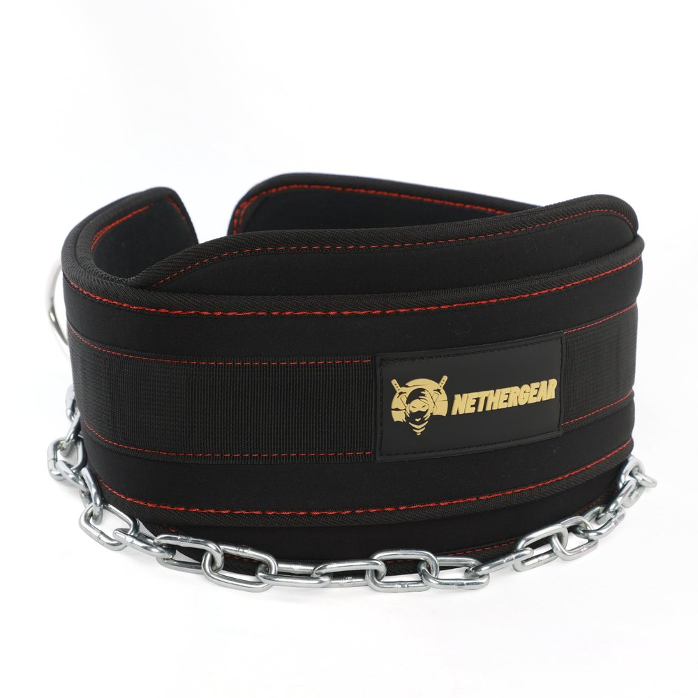Nethergear Dip Belt for Weight Lifting with 36 Heavy-Duty Steel Chain, Comfortable Neoprene & Strong Stitching, Weighted Belt Ideal for Bodybuilding, Powerlifting, Pull Ups & Squats (Black)