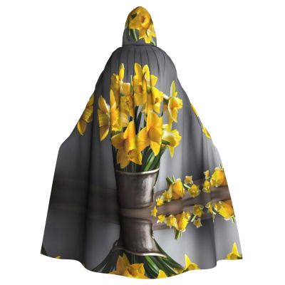 berbo Bouquet of Daffodils Chic Black Hooded Cape - Durable & Comfortable Wear - Unique Gothic & Fantasy Novelty for All Occasions