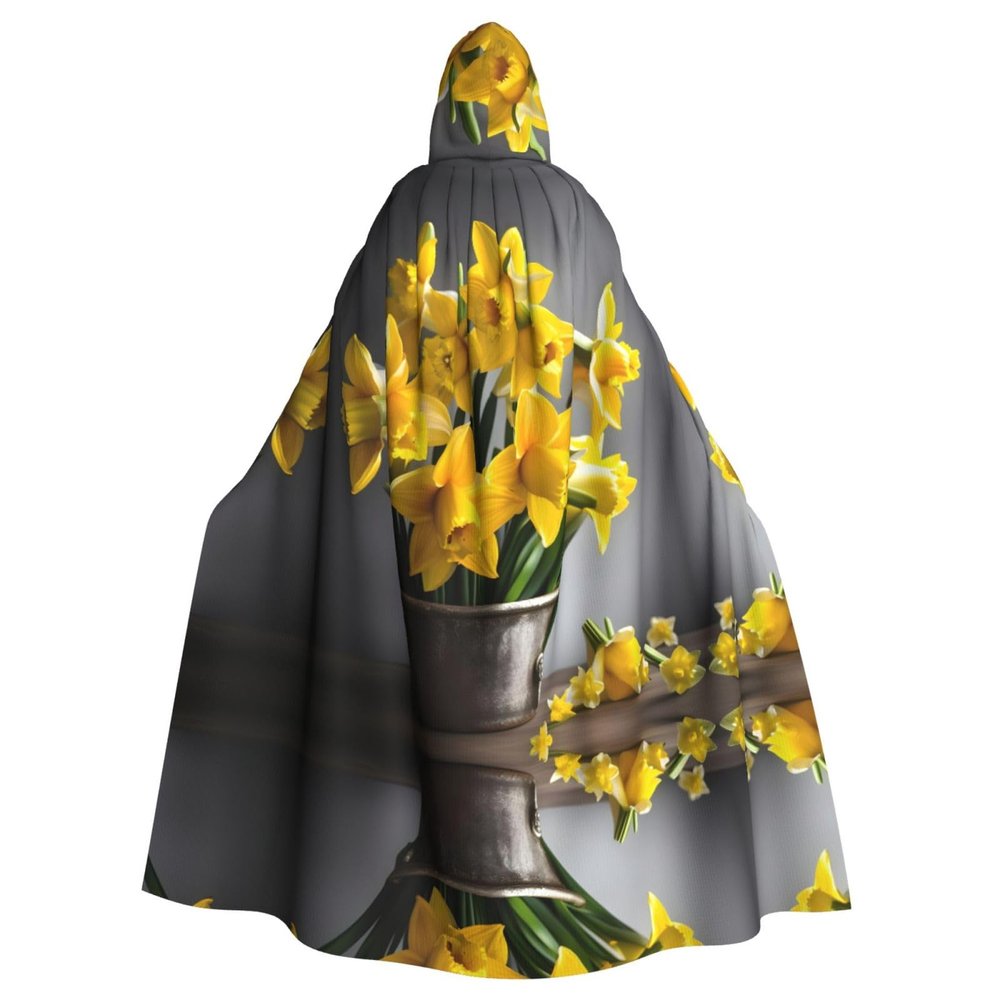 berbo Bouquet of Daffodils Chic Black Hooded Cape - Durable & Comfortable Wear - Unique Gothic & Fantasy Novelty for All Occasions