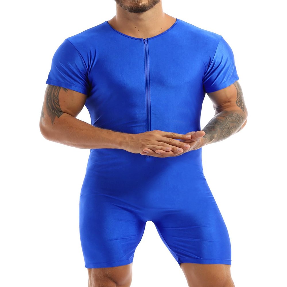 winying Mens One Piece Sleeveless Vest Tank Top Leotard Gymnastics Bodysuit Wrestling Singlet Jumpsuit Royal Blue A Small