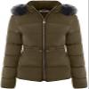 BodiLove Women's Everyday Warm Winter Quilted Puffer Short Coat High Collar Jacket with Removable Faux Fur Hood Zipper Vegan Leather Piping Water Resistent Olive L view 4