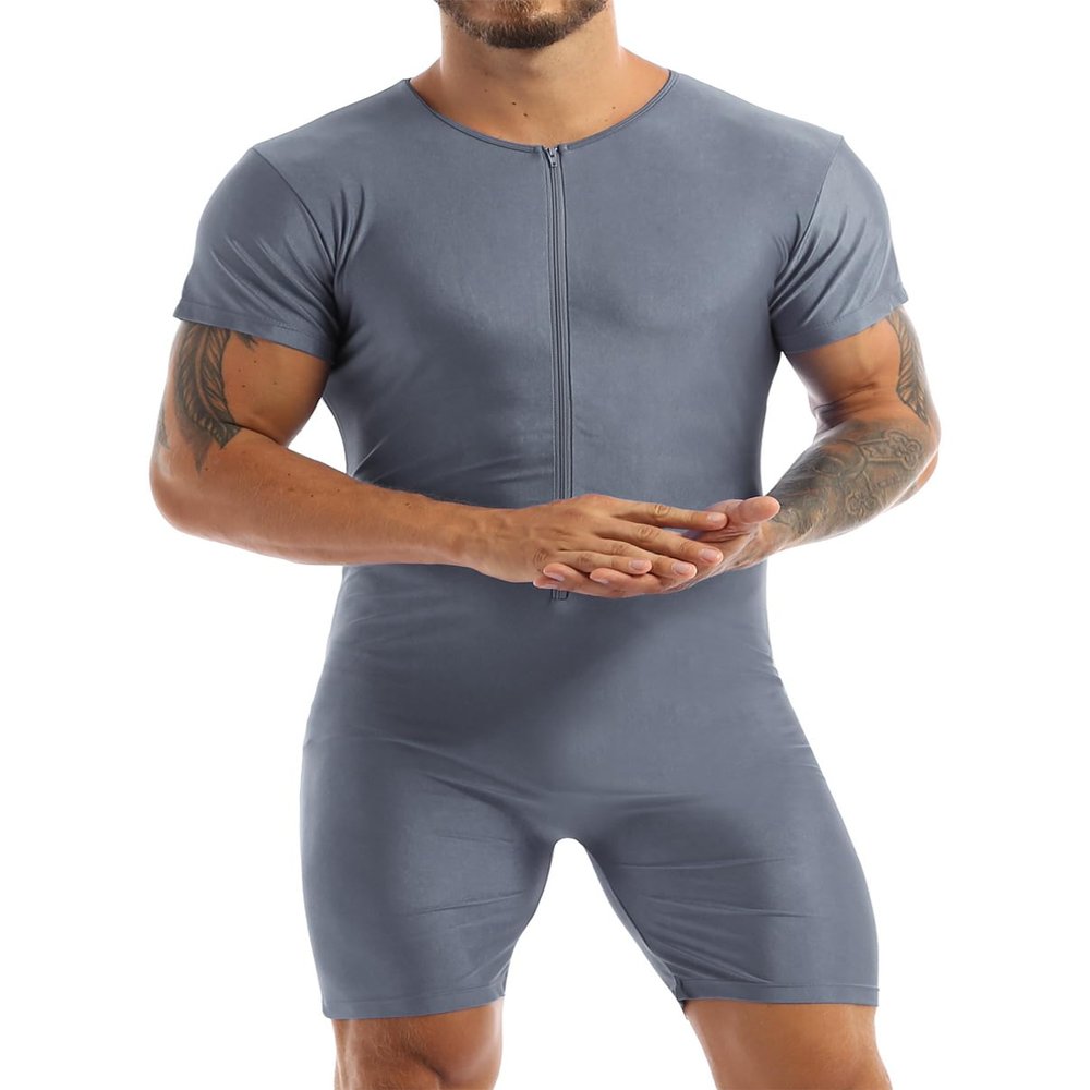 winying Mens One Piece Sleeveless Vest Tank Top Leotard Gymnastics Bodysuit Wrestling Singlet Jumpsuit Dark Grey A X-Large