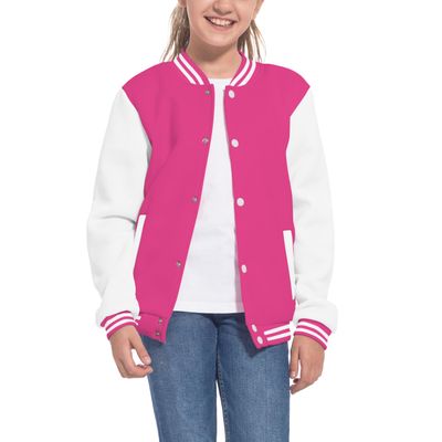Mowbeat Kids Baseball Jacket Girls Bomber Jackets Boys Varsity Coats Top for Girl Sports Track Outerwear (Rose Pink, 6Years)