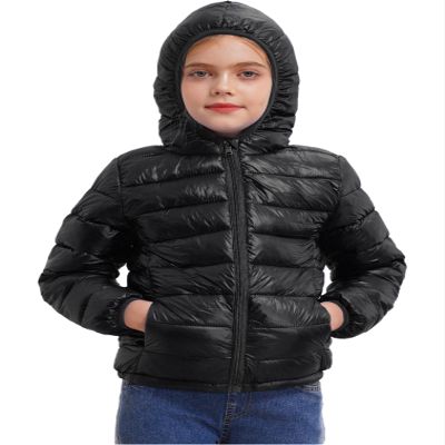 JEATHA Boys Girls Ultra Lightweight Packable Puffer Jacket Kids Windproof Water Resistant Zip Up Hoodie Coats Black 11-12 Years