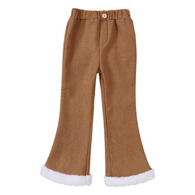 Toddler Girls Bell Trousers Kids Winter Flare Bottom Ruffle Pants Corduroy Warm Long Pants (Khaki, 9-10 Years)