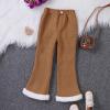 Toddler Girls Bell Trousers Kids Winter Flare Bottom Ruffle Pants Corduroy Warm Long Pants (Khaki, 9-10 Years) view 2