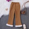 Toddler Girls Bell Trousers Kids Winter Flare Bottom Ruffle Pants Corduroy Warm Long Pants (Khaki, 9-10 Years) view 3