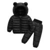 Kaerm Toddler Kids Winter Snowsuit Puffer Jacket Boys Girls Long Sleeve Hoodie Lightweight Down Coat and Pants Black 2-3 Years view 1