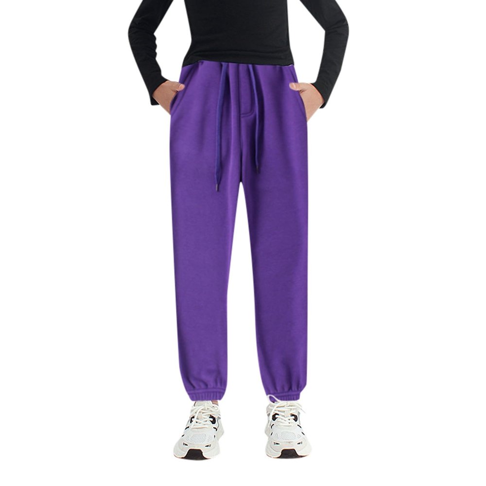 Boys Girls Active Pants Jogger Sweatpants with Pockets Kids Trousers Casual Solid Pants Oversized (Purple, 6-7 Years)