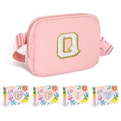 COSHAYSOO Pink Fanny Pack for Girls Purse Crossbody Belt Bag with Initials, Personalized 6 7 8 9 10 11 12 Year Old Teen Girl Birthday Gift Ideas Christmas Gifts Preteen Tween Trendy Stuff Letter Q