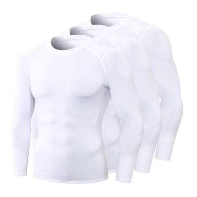 3 Pack White Compression Shirts for Men Long Sleeve Athletic Workout Baselayers Quick Dry Sports Gear Running Tops