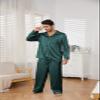U2SKIIN Mens Silk Pajamas Set, Long Sleeve Satin Pajamas for Men Sleepwear Button Down Pjs Set Two-piece(Dark Green,L) view 4