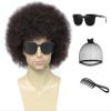 Airhostess 70s Disco Curly Afro Wig with Accessories, Unisex Synthetic Wig for Halloween Cosplay & Themed Party (Brown) view 1