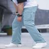 HUNGSON Mens Cargo Pants Drawstring Casual Hiking Pants Joggers Athletic Trousers Cotton Loose Straight Sweatpants for Men Light Blue view 3