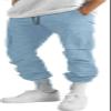 HUNGSON Mens Cargo Pants Drawstring Casual Hiking Pants Joggers Athletic Trousers Cotton Loose Straight Sweatpants for Men Light Blue view 4