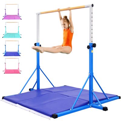 FC FUNCHEER Gymnastics Bar for Kids Ages 3-15, 35" to 60" Adjustable Height, 4FT Wide Base - Professional Kip Bar with 360 Stability & Fiberglass Crossbar, Easy Fold&Solid Design for Home Training