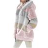 XUNRYAN Womens Fashion Color Block Faux Shearling Coat Warm Hooded Zip Up Fuzzy Winter Jacket Zip Up Outwear with Pockets view 3