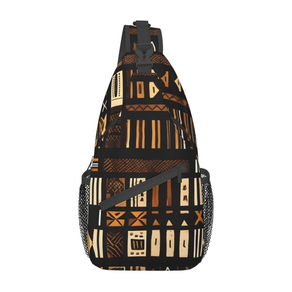 African Mud Cloth Tribal Print Stylish Sling Backpack, Sling Bag,Chest Bag Daypack, for Hiking, Travel, and Business
