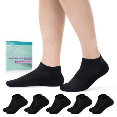Revosoxs Diabetic Socks for Men Women,5 Pairs No Binding Low Cut Wide Seamless Socks for Women Men Size 7-9 9-11(Black-Large)