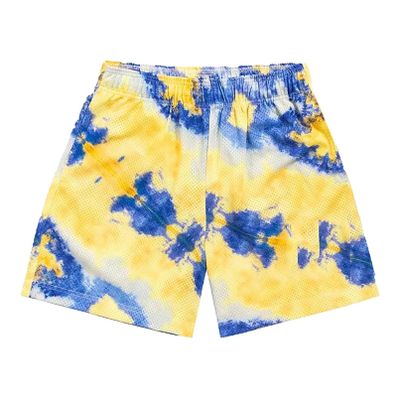 BOOMLEMON Mens Mesh Graphic Print Shorts Casual Workout Cool Shorts Gym Basketball Running Short Pants(Tie-Dye Yellow XL)