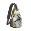Bichon Frise Dog on the grass Print Stylish Sling Backpack, Sling Bag,Chest Bag Daypack, for Hiking, Travel, and Business view 2