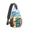YQxwJL beach scene with chairs Print Stylish Sling Backpack, Sling Bag,Chest Bag Daypack, for Hiking, Travel, and Business view 2