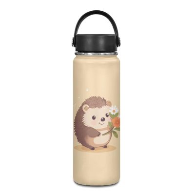 ZOUTAIRONG Flower Hedgehog Insulated Water Bottle for Kids 20 Oz Vacuum Stainless Steel Water Bottle Reusable Travel Cup Gym Sports Water Bottle Wide Mouth Flask Reusable Cute Animal