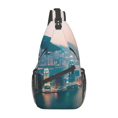 YQxwJL Hong Kong Print Stylish Sling Backpack, Sling Bag,Chest Bag Daypack, for Hiking, Travel, and Business