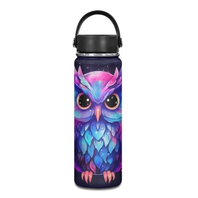 ZOUTAIRONG Galaxy Owl Water Bottle 18 oz for Girls Insulated Water Bottles with Handle Flask Wide Mouth Bottle Vacuum Stainless Steel Metal Water Bottle for Sports, Gym, Office Cute Animal