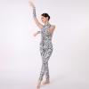 AFAVOM Women Metallic Dancewear Costumes Cow Print Jumpsuit Sleeveless Leotard Romper Workout Gymnastics Clothes Adult Dance Unitard Long Bodysuit Party One Piece Catsuit with Armbands Cow Print XXL view 3
