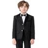 Boys Formal Suit Tuxedo Slim Fit Black Blue 3 Piece Pinstripe Blazer Dress Pants Bow Tie Toddler Kids Outfits (US, Age, 6 Years, 7 Years, Black) view 1
