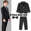 Boys Formal Suit Tuxedo Slim Fit Black Blue 3 Piece Pinstripe Blazer Dress Pants Bow Tie Toddler Kids Outfits (US, Age, 6 Years, 7 Years, Black) view 2