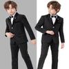 Boys Formal Suit Tuxedo Slim Fit Black Blue 3 Piece Pinstripe Blazer Dress Pants Bow Tie Toddler Kids Outfits (US, Age, 6 Years, 7 Years, Black) view 4