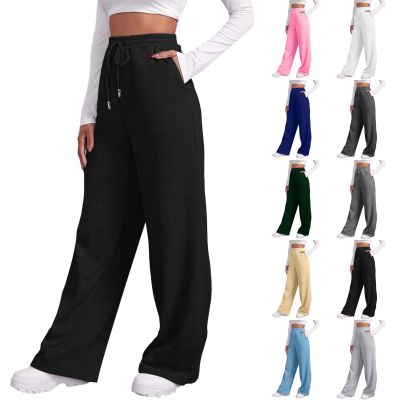 Baggy Sweatpants for Women Elastic High Waisted Wide Leg Sweatpants Cozy Fleece Boyfriend Casual Yoga Pants with Pockets