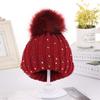 Baby Girls Boys Winter Rhinestone Beanie Hat Crochet Knitted with Faux  Pom-Pom Knit kull Cap (Wine, One Size) view 2