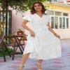 Aovenlia Summer Womens Dress 2024 Casual V Neck Boho Maxi Dress Swiss Dot Short Sleeve Ruffle Tiered Smocked A Line Dresses White, Medium view 3