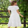 Aovenlia Summer Womens Dress 2024 Casual V Neck Boho Maxi Dress Swiss Dot Short Sleeve Ruffle Tiered Smocked A Line Dresses White, Medium view 4