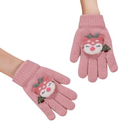 Childrens Colorful Mittens Toddler Soft Fleece Cartoon Deer Gloves 4 to 9YKids Boys Girls Winter Warm Knit Mittens (Pink, One Size)