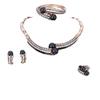 OEOEOS Women's Wedding Bridal Crystal Pearl Statement Necklace Earrings Bracelet Ring Party Jewelry Set for Bridal Bridesmaid (Black) view 1