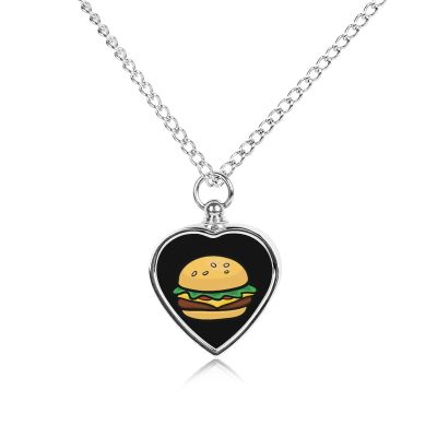 Cartoon Hamburger Urn Necklace for Ashes Personalized Cremation Jewelry Pet Heart Pendant for Men Women
