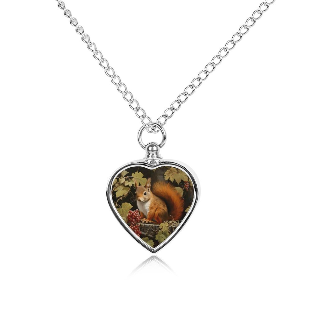 Cute Red Squirrel Urn Necklace for Ashes Personalized Cremation Jewelry Pet Heart Pendant for Men Women