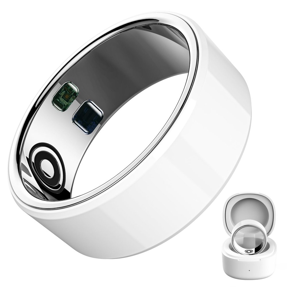 WeiQiuOutdr Smart Ring Health Tracker, Continuously Records Sleep Quality, Heart Rate, Temperature, Blood Oxygen and Pedometer,Great Gift,White, Size #9