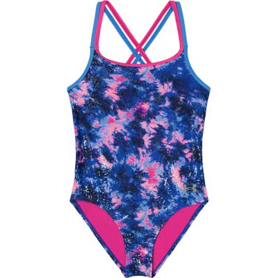 Under Armour Girls' One Piece Swimsuit, UPF 50+ Sun Protection, Quick Drying Bathing Suit, Photon Blue, 4