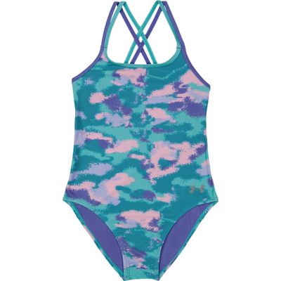 Under Armour Girls' One Piece Swimsuit, UPF 50+ Sun Protection, Quick Drying Bathing Suit, Turquoise Camo, 10