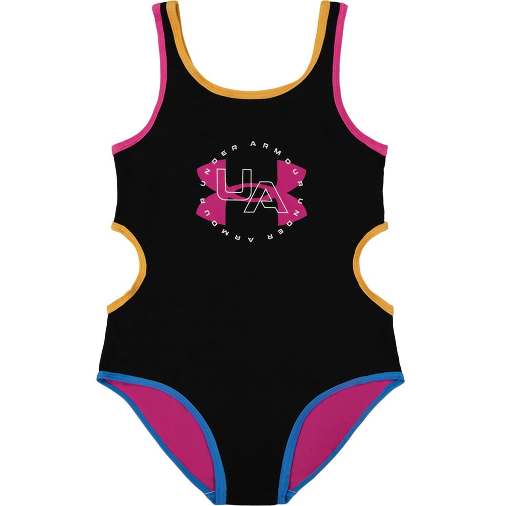 Under Armour Girls' One Piece Swimsuit, UPF 50+ Sun Protection, Quick Drying Bathing Suit, Black Core Block, 6