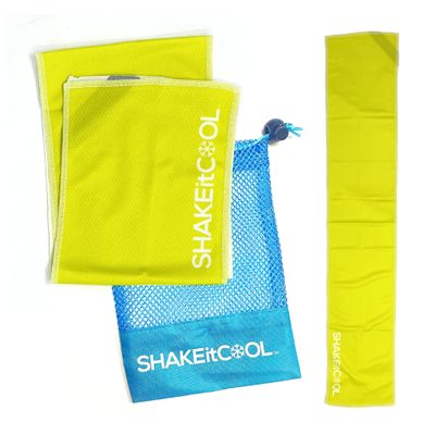 SHAKEitCOOL Original Cooling Towel  Be Cool in Style - Heat Relief, Soft, Lightweight, Sun Protection, Easy Clean - Perfect for Biking, Running, Yoga, Gym, Gardening - Safety Yellow