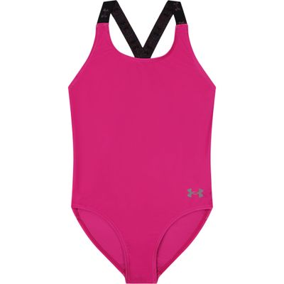 Under Armour Girls' One Piece Swimsuit, UPF 50+ Sun Protection, Quick Drying Bathing Suit, Rebel Pink Racer, 6X