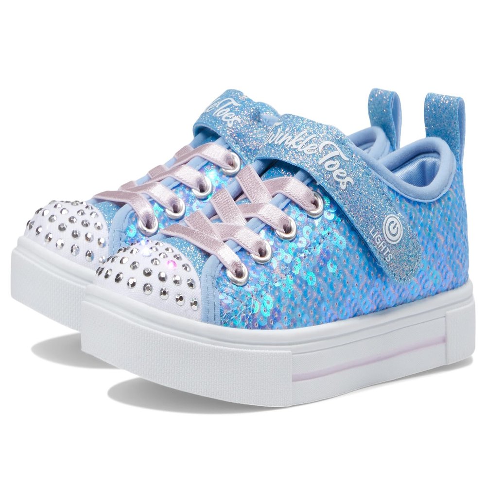 Skechers Girls Twinkle Toes: Twinkle Sparks Sequin Party Slip-On Sneakers, LightBlue/Multi, 11.5